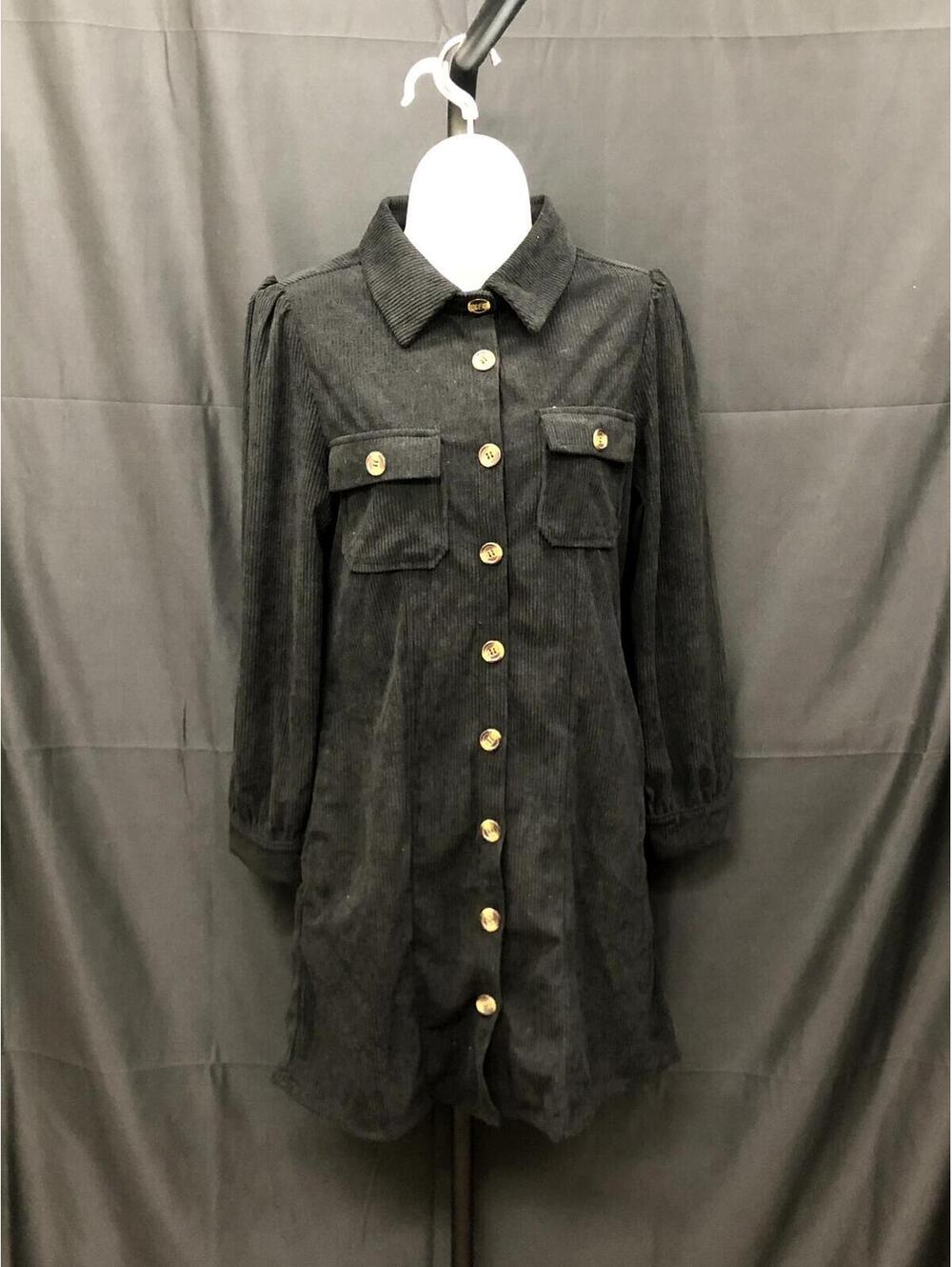 ALASTER QUEEN WOMEN’S BLACK CORDUROY LONG SLEEVE TUNIC DRESS S